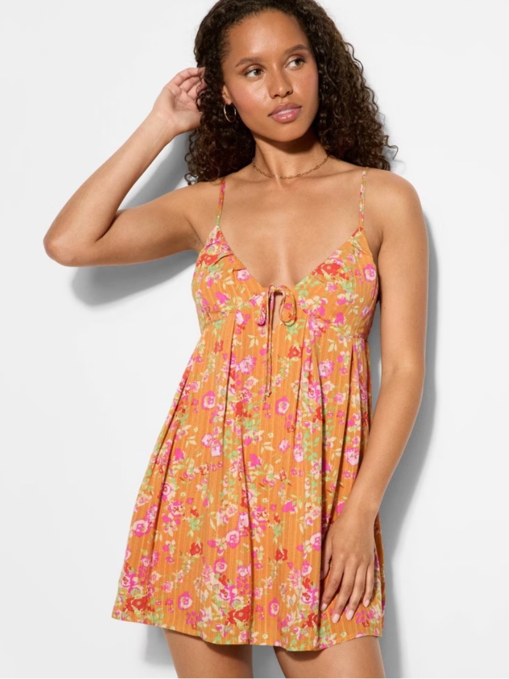 wild fable Floral Tie-Front Mini Dress in Mustard and Pink